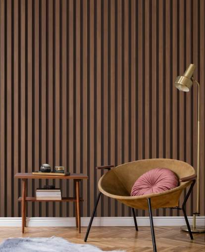 papel pintado de listones de madera con efecto roble