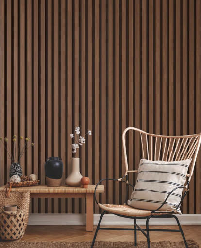 papel pintado de listones de madera con efecto roble