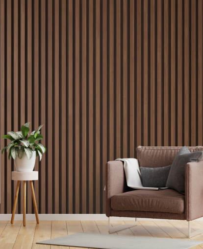 papel pintado de listones de madera con efecto roble