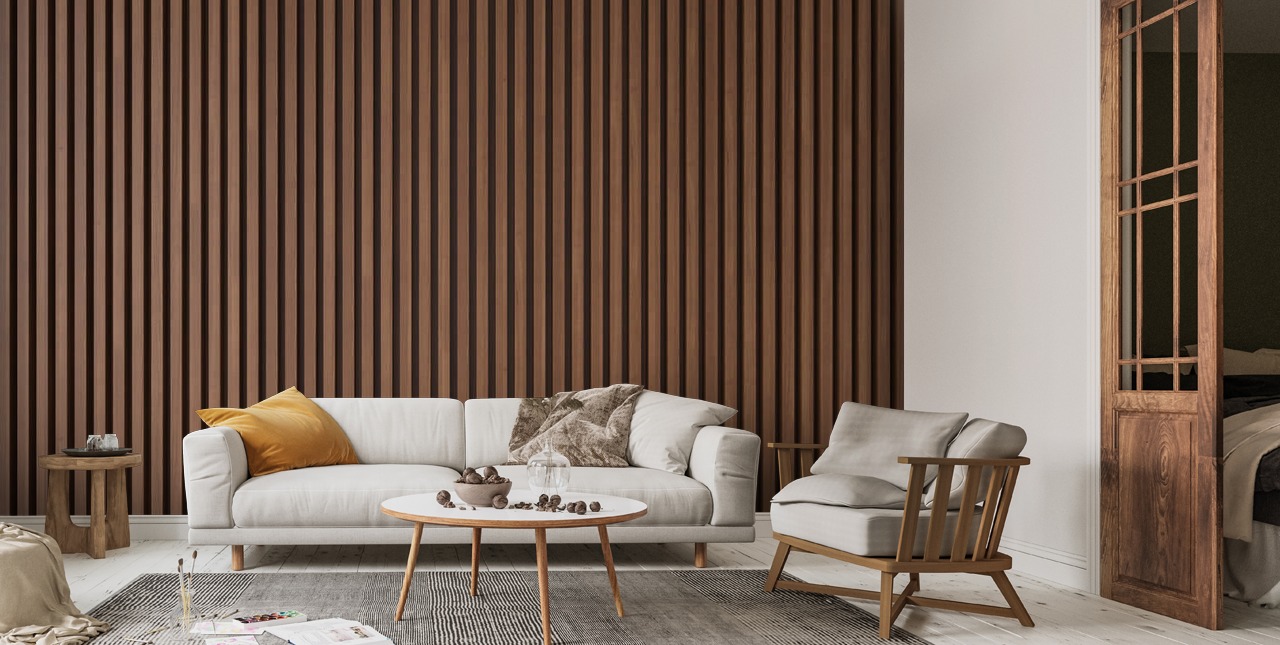 Oak Effect Wooden Slat Wallpaper Mural | Wallsauce US