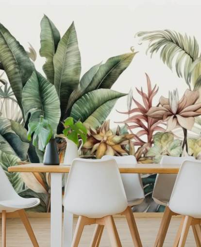 tropiske planter jungle tapet vægmaleri