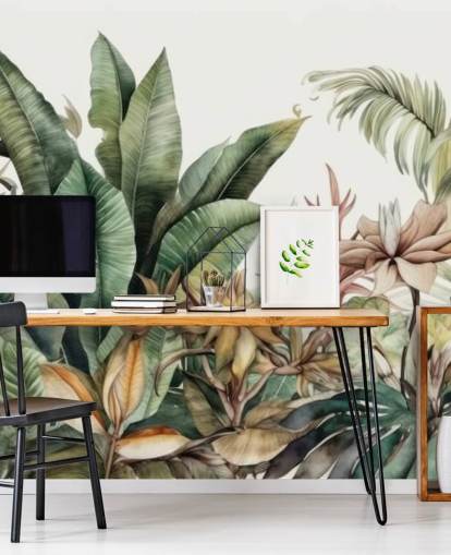 carta da parati murale con piante tropicali nella giungla