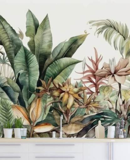 mural de papel de parede de plantas tropicais, selva