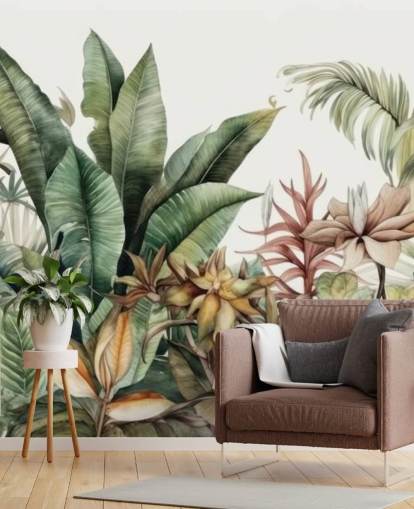 carta da parati murale con piante tropicali nella giungla