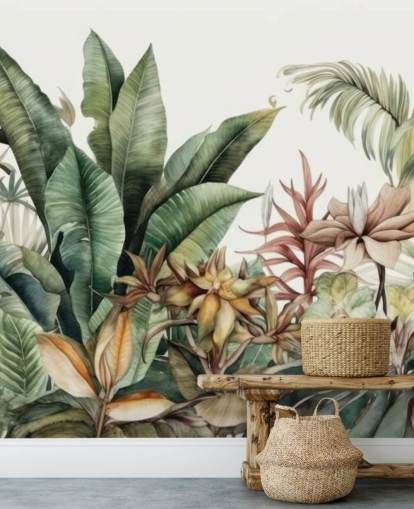 mural de papel de parede de plantas tropicais, selva