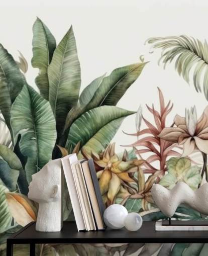 mural de papel pintado de plantas tropicales y selva