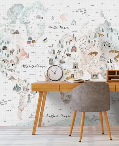 pastel map mural for kids bedroom 