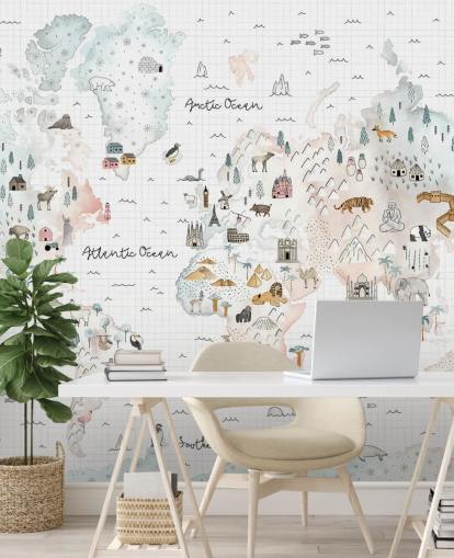 pastel map mural for kids bedroom 