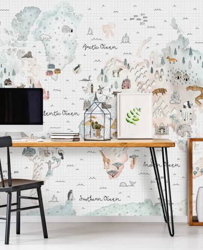 pastel map mural for kids bedroom