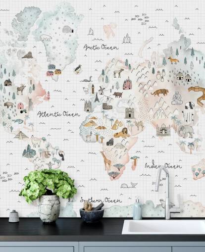 pastel map mural for kids bedroom