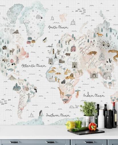 pastel map mural for kids bedroom