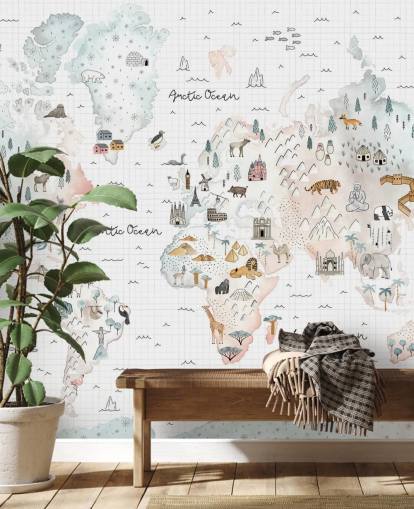 pastel map mural for kids bedroom 