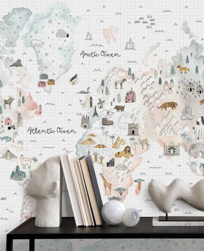 pastel map mural for kids bedroom
