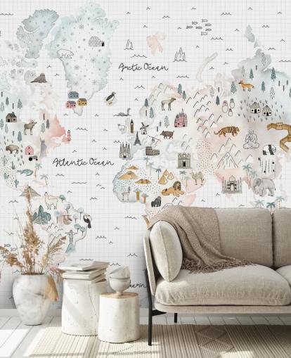 pastel map mural for kids bedroom