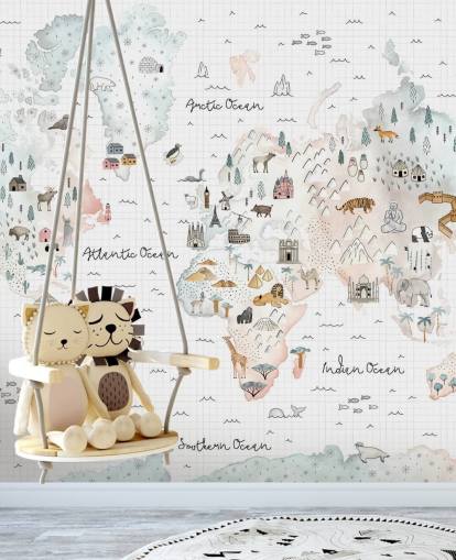 pastel map mural for kids bedroom