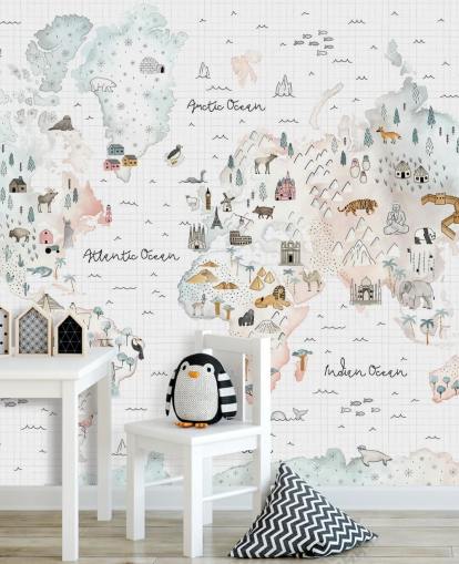 pastel map mural for kids bedroom