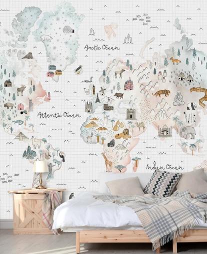 carte murale pastel pour chambre d'enfant