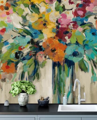 Peinture murale florale abstraite