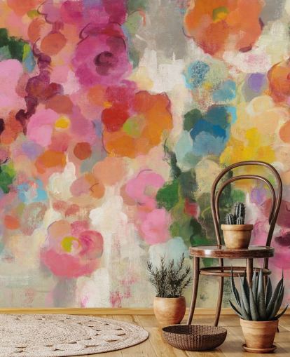 Buntes Garten-Wandbild mit Blumen