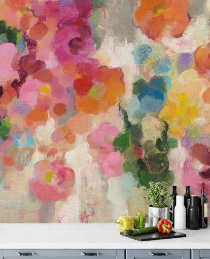 Peinture murale colorée de jardin avec des fleurs Peinture murale colorée de jardin avec des fleurs