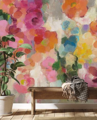 Farverigt havevægmaleri med blomster Farverigt havevægmaleri med blomster