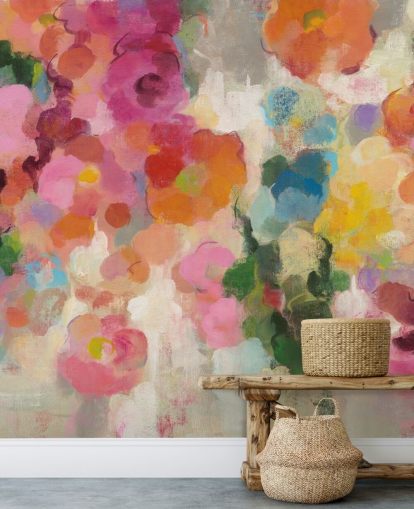 Peinture murale colorée de jardin avec des fleurs Peinture murale colorée de jardin avec des fleurs