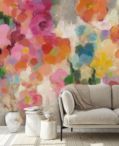 Peinture murale colorée de jardin avec des fleurs