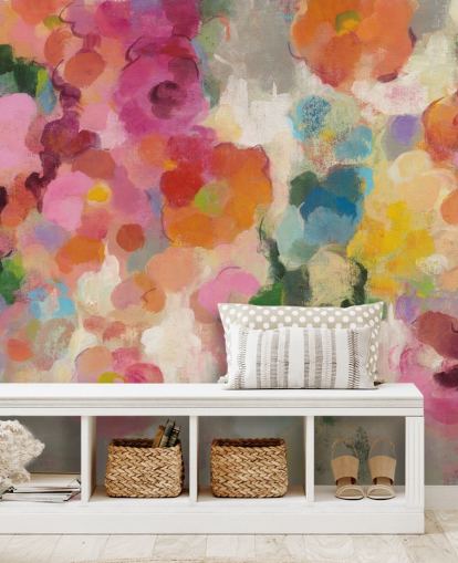 Peinture murale colorée de jardin avec des fleurs Peinture murale colorée de jardin avec des fleurs