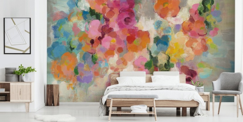 Buntes Garten-Wandbild mit Blumen