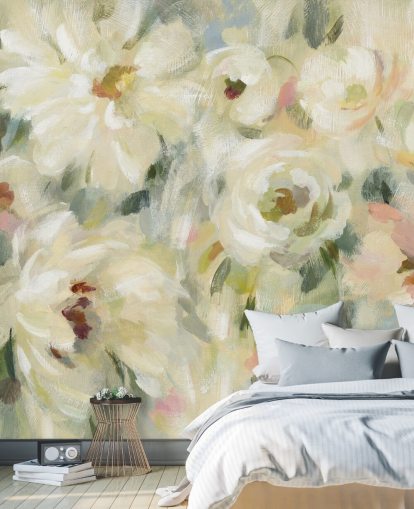 Mural floral em tons pastel
