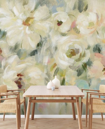 Pastelkleurige bloemenmuurschildering