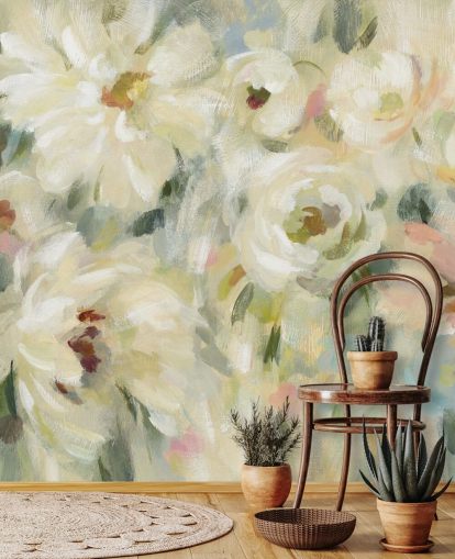 Pastelkleurige bloemenmuurschildering