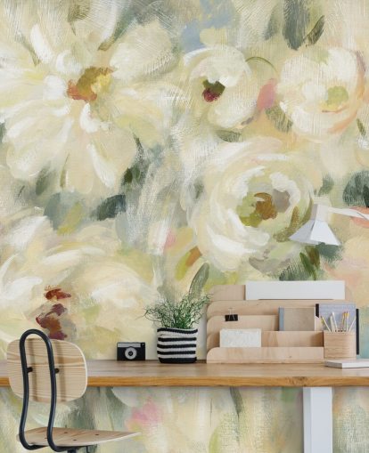 Mural floral em tons pastel