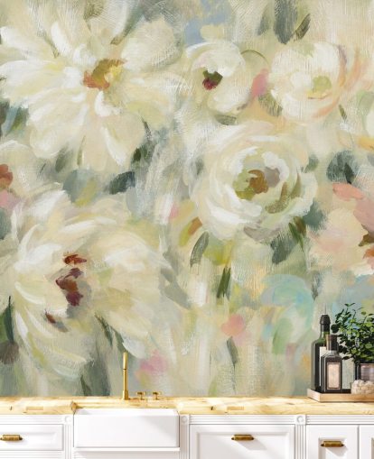 Peinture murale florale pastel