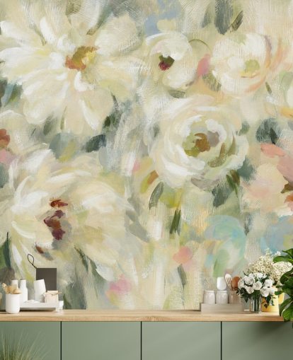 Peinture murale florale pastel