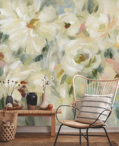 Pastelkleurige bloemenmuurschildering Pastelkleurige bloemenmuurschildering