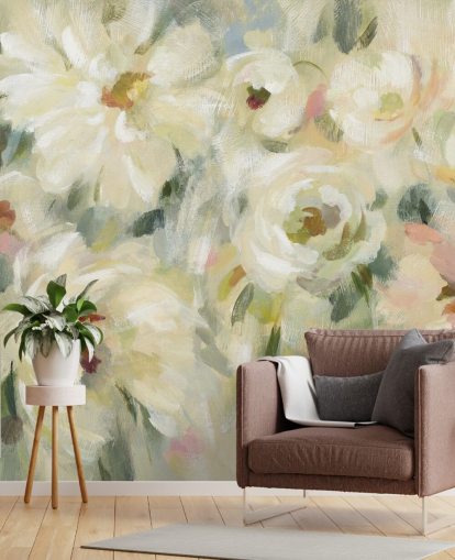 Pastel blomstervægmaleri