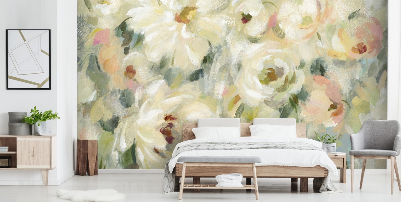 Mural floral em tons pastel