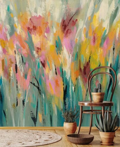 Peinture murale florale abstraite
