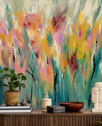 Abstracte bloemenmuurschildering