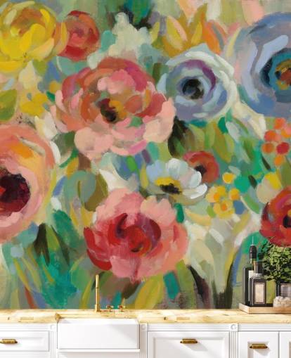 Peinture murale florale colorée