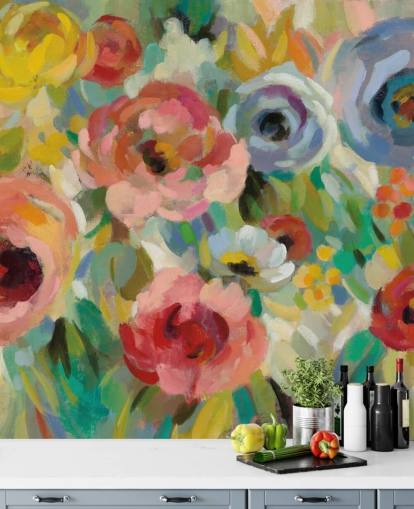 Färgglada blommiga väggmålningar