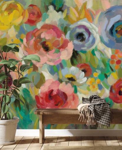 Decorazione murale con fiori colorati