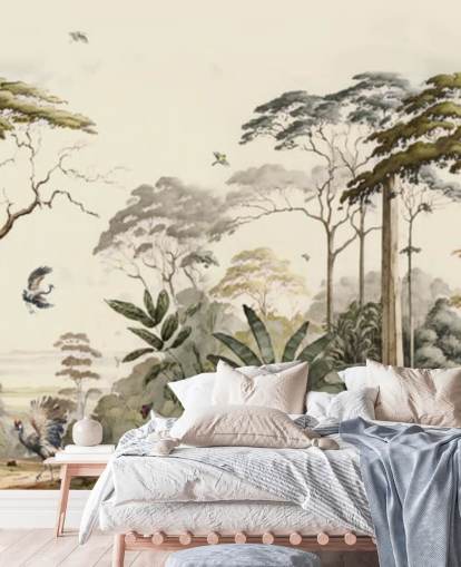 Forest Landscape with Cranes