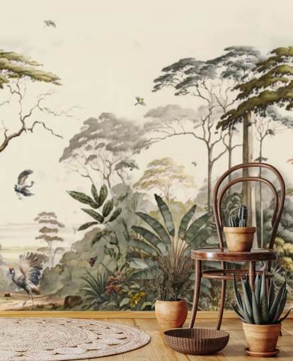 Forest Landscape with Cranes