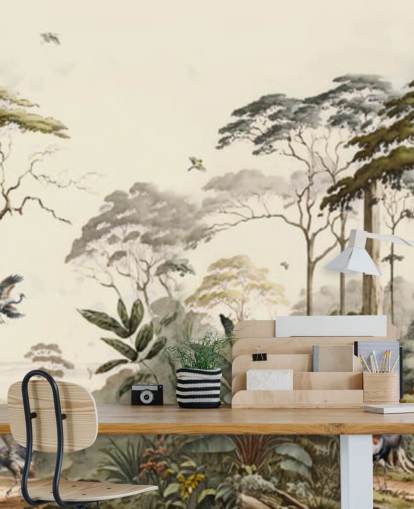 Waldlandschaft mit Kranichen