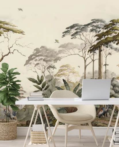 Paisagem florestal com guindastes