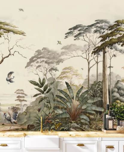 Boslandschap met kraanvogels Boslandschap met kraanvogels