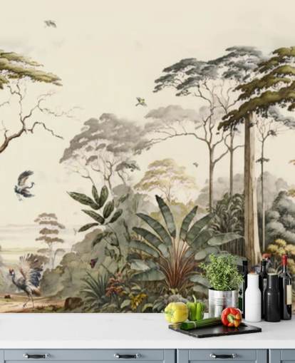 Paisagem florestal com guindastes Paisagem florestal com guindastes