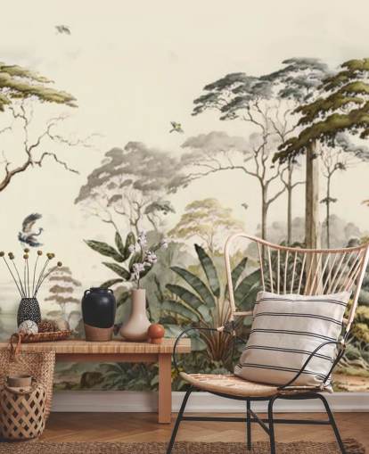 Paisagem florestal com guindastes